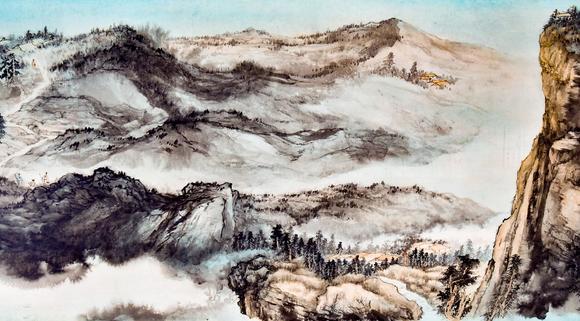 Eden Fine Antiques Galleries LLC1973 ZHANG DAQIAN WATERSIDE LANDSCAPE FRAMED PAINTING