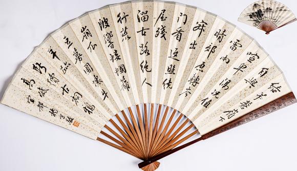大阪美術(shù)商會吳石仙 楊守敬 山水書法成扇
