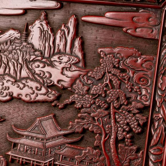 大阪美術(shù)商會明 堆朱山水樓閣圖方盤