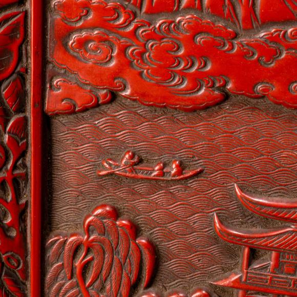 大阪美術(shù)商會(huì)明 堆朱山水樓閣圖方盤