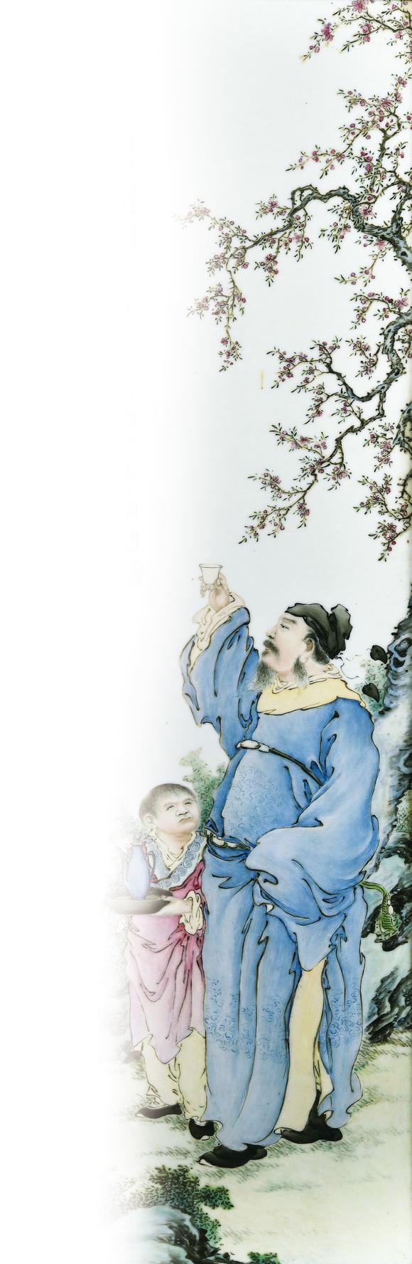 華藝國(guó)際民國(guó)  王大凡繪粉彩「四愛圖」山水瓷板屏風(fēng)一套（六扇）