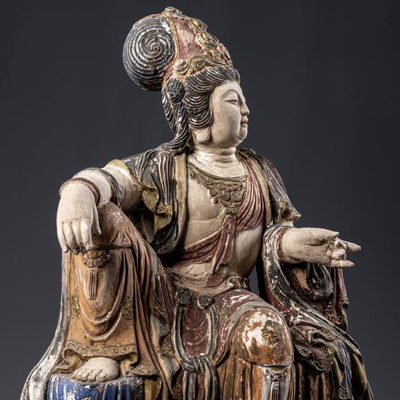 大阪美術(shù)商會明 木胎彩漆自在觀音