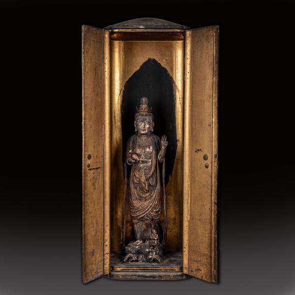 大阪美術(shù)商會江戶時期 黑漆廚子木雕觀音像
