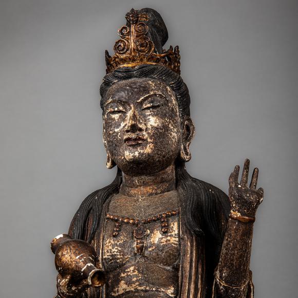 大阪美術(shù)商會江戶時期 黑漆廚子木雕觀音像