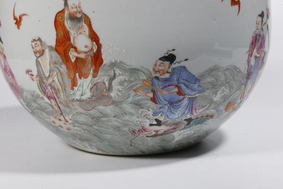 千葉大和粉彩群仙祝壽圖案缸