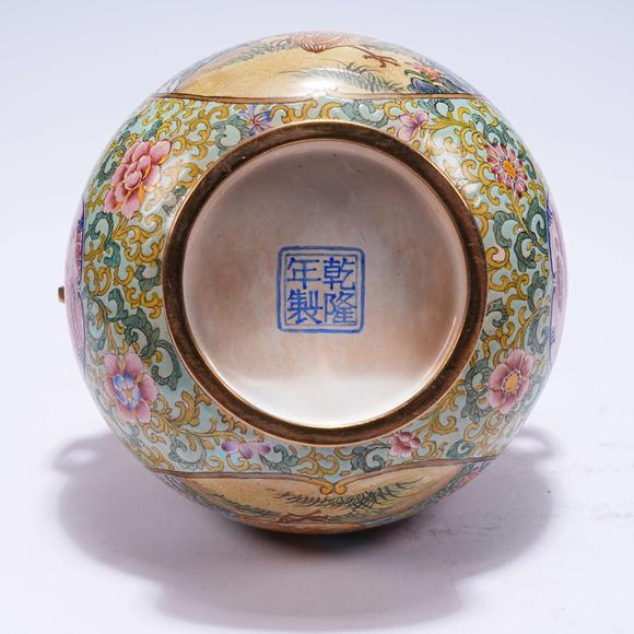千葉大和銅胎畫琺瑯花鳥紋蓋爐