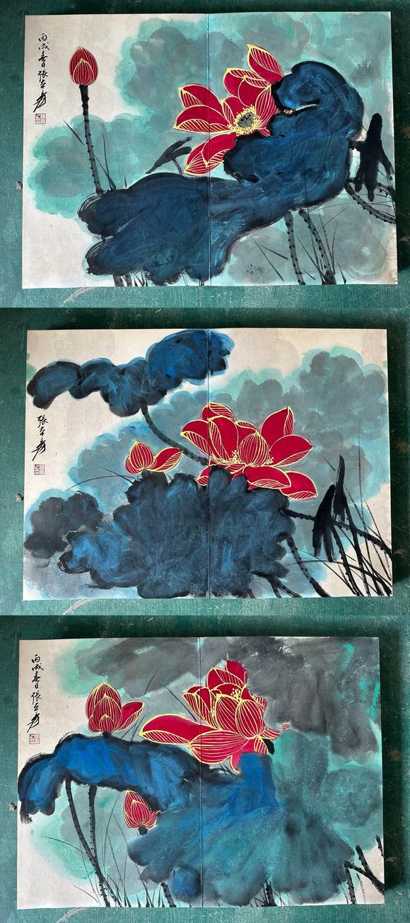 東京國(guó)際拍賣(mài)張大千 潑彩荷花十開(kāi)