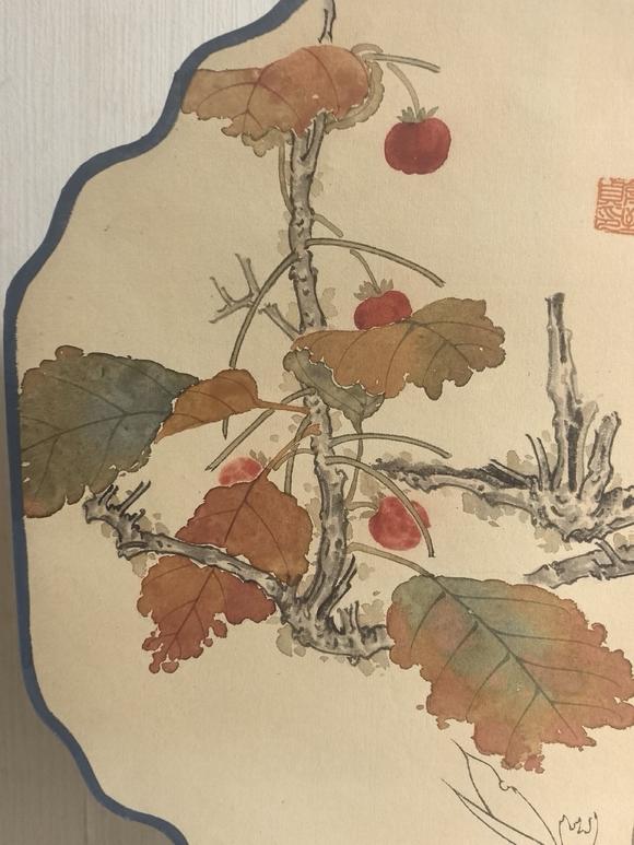 日本松町古美俞致貞，鄧散木 秋實山雀圖成扇（不帶展示架）
