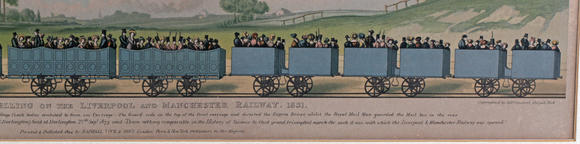 TooveysTuck (Raphael & Sons, publishers) - 'Travelling on the Liverpool and Manchester Railway, 1831', a pair, chromolithographs, each 24cm x 64cm, within Ho