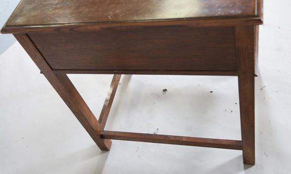 TooveysA George V oak two-drawer side table, height 77cm, width 71cm, depth 56cm.
