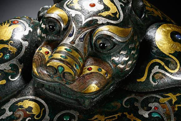 日本東海名古屋明以前 錯金銀鑲嵌銘文獸