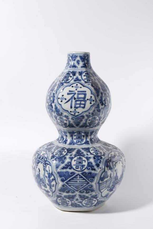 千美會(huì)青花福壽萬代紋葫蘆瓶