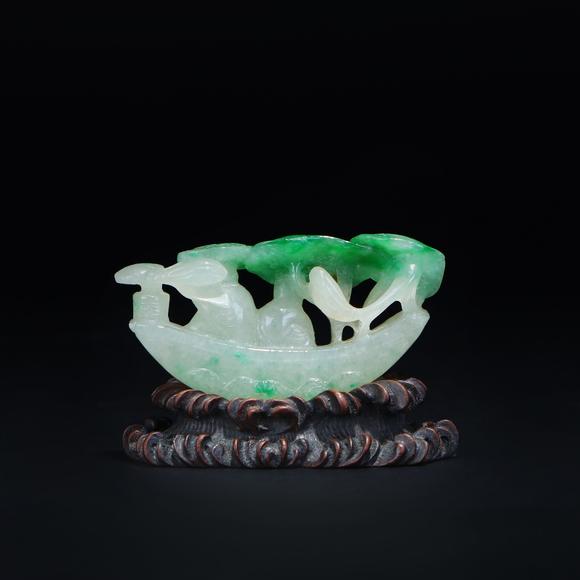 鐮倉(cāng)美術(shù)清 翡翠雕童子泛舟