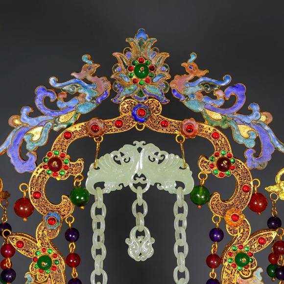 東京蕓術掐絲和田玉鏈條花籃