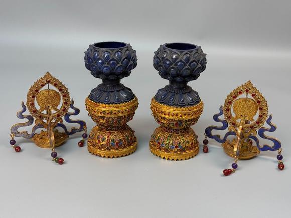 東京蕓術(shù)掐絲青金石藏傳佛教擺件天然青金石可檢測，純