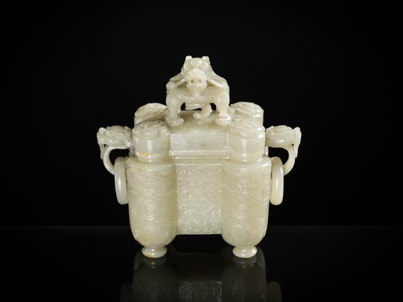 Galerie ZackeA PALE CELADON JADE ‘TULU’ VESSEL AND COVER, CHINA, QIANLONG PERIOD (1736-1795)