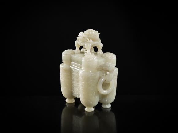 Galerie ZackeA PALE CELADON JADE ‘TULU’ VESSEL AND COVER, CHINA, QIANLONG PERIOD (1736-1795)