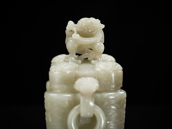 Galerie ZackeA PALE CELADON JADE ‘TULU’ VESSEL AND COVER, CHINA, QIANLONG PERIOD (1736-1795)