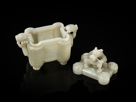 Galerie ZackeA PALE CELADON JADE ‘TULU’ VESSEL AND COVER, CHINA, QIANLONG PERIOD (1736-1795)