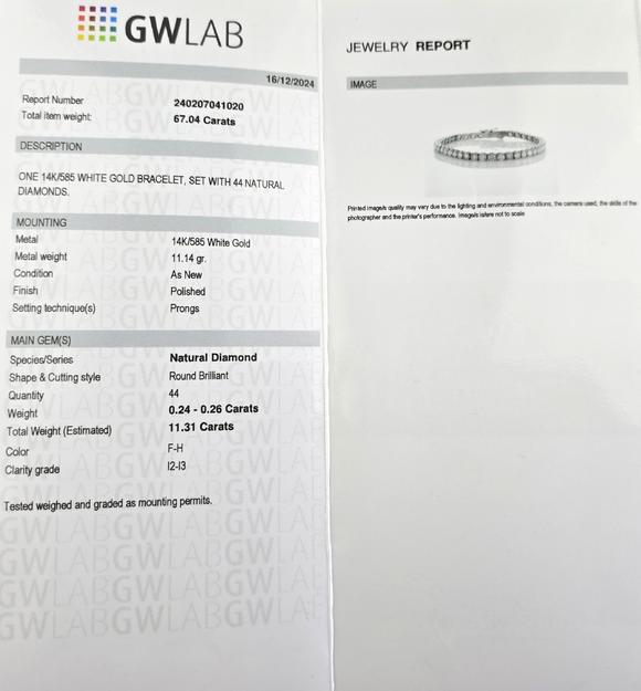 Auktionshaus BlankFeines 14K-Tennisarmband - Wei?gold 585/000 (14 K.), ausgefasst mit