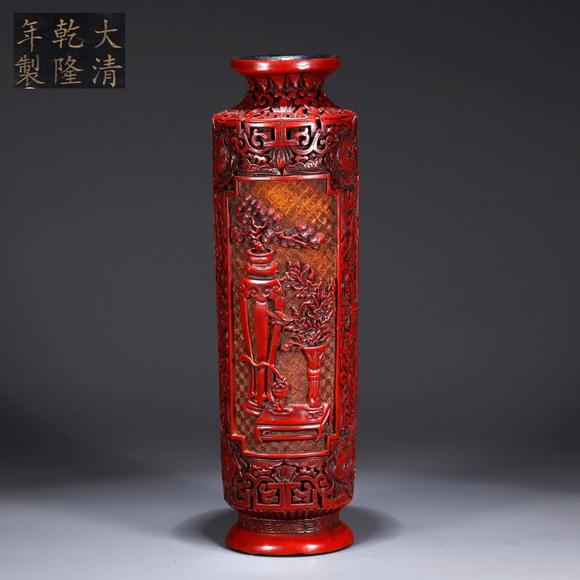 You Need清代 剔紅花卉紋筒瓶 