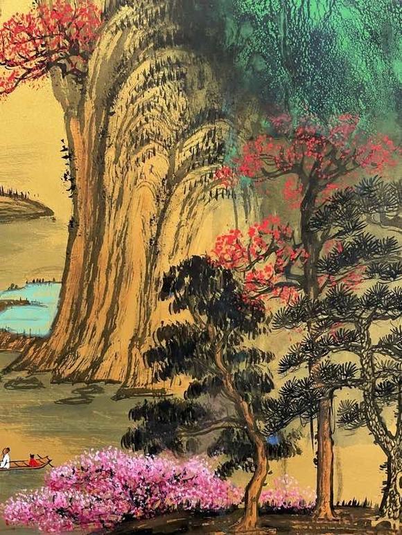 日本松町古美張大千 潑彩山水圖