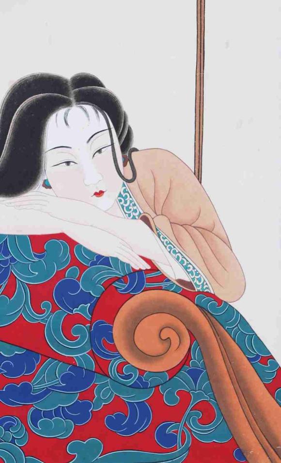 日本松町古美張大千 屏風(fēng)仕女圖