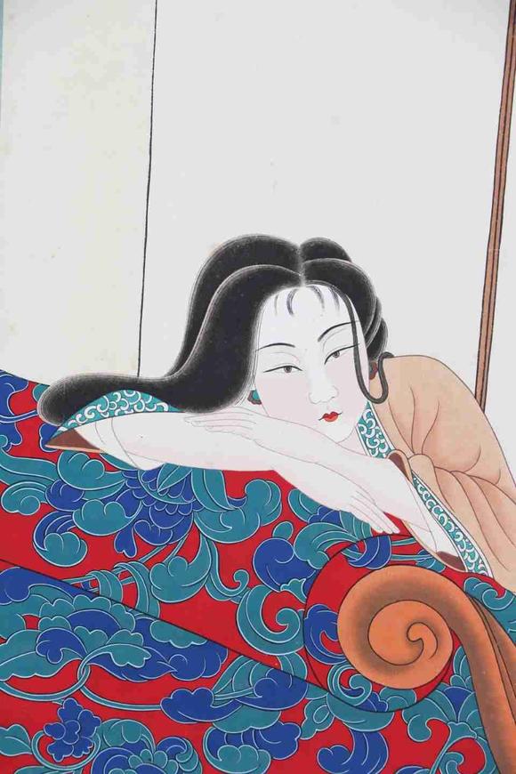 日本松町古美張大千 屏風(fēng)仕女圖