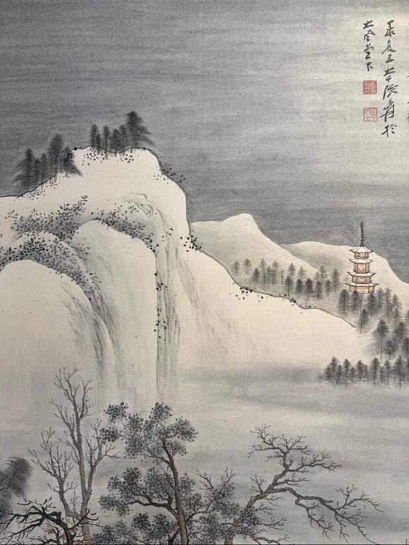 日本松町古美張大千 溪山積雪圖