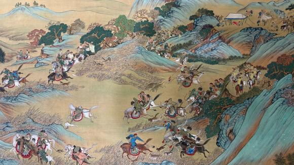 日本松町古美張大千 元人狩獵圖卷