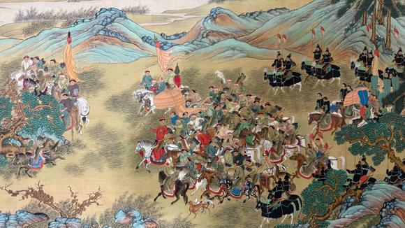 日本松町古美張大千 元人狩獵圖卷
