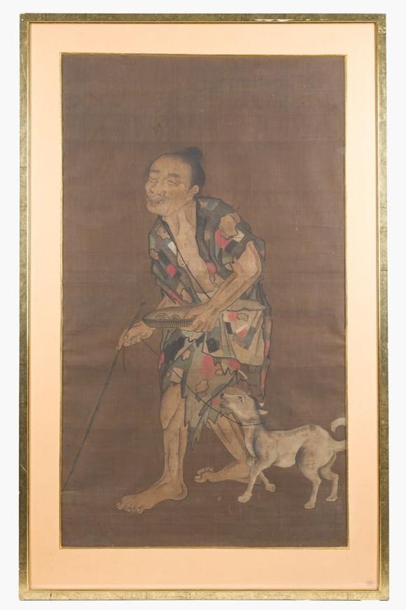 Coronari Auctions BVChinese school: A blind beggar with a dog, ink and colours on silk, probably Ming