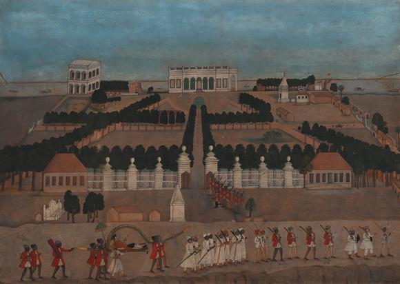 DreweattsCOMPANY SCHOOL (CIRCA 1770), LANDSCAPE WITH A EUROPEAN RESIDENCE NEAR MURSHIDABAD OR KASIMBAZAR