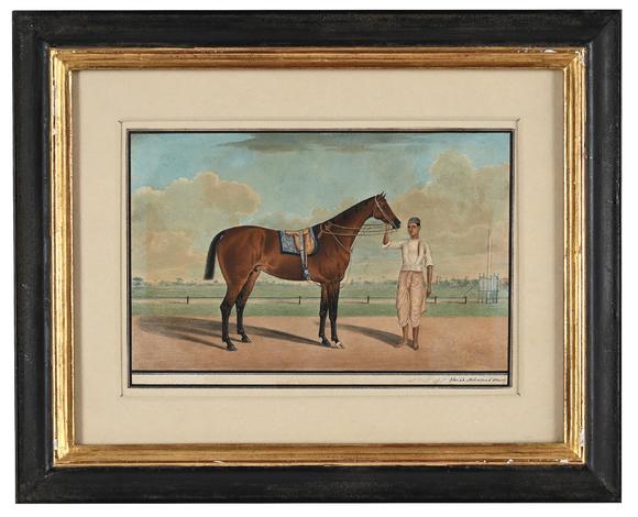 DreweattsSTUDIO OF SHAIKH MUHAMMED OF AMIR KARRAYA (FL. 1830-1850), A WHITE STALLION WITH A GROOM