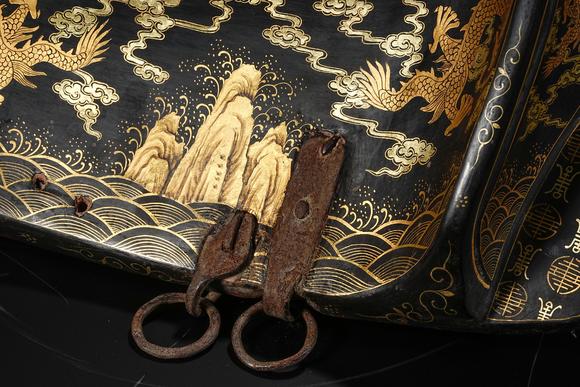 JUBAO HALL AUCTION HOUSE INCQing Dynasty Lacquered Saddle with Sea Wave and Dragon Motifs