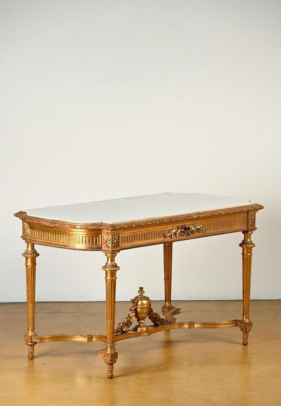 Loeckx AuctioneersGilded wooden console with marble top, Louis XVI s…