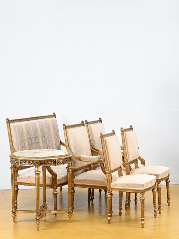 Loeckx AuctioneersGilded Louis XVI style salon with two-seater, two …