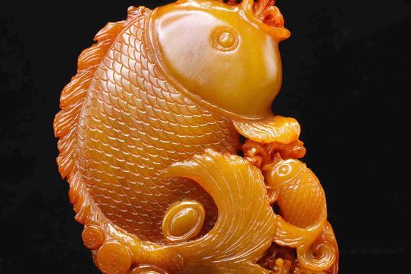 日本松町古美田黃石送財(cái)錦鯉