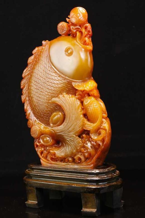 日本松町古美田黃石送財(cái)錦鯉
