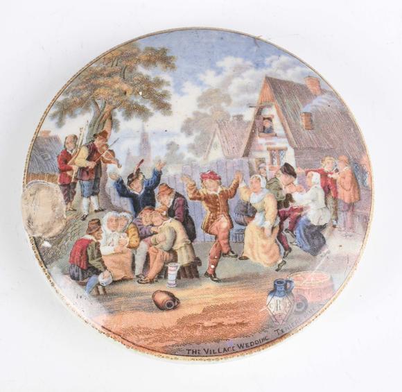 TooveysFive Prattware pot lids, comprising Uncle Toby, The Room In Which Sh