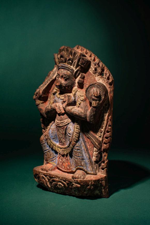 Apollo Art AuctionsCa. 17th century AD. >
A carved wooden figure depicting the goddess Varahi, shown seated frontall