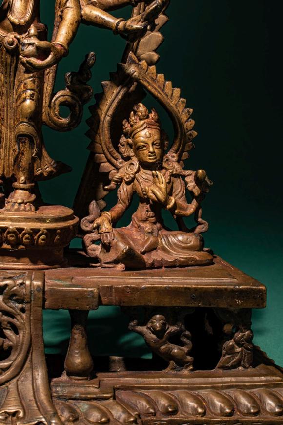 Apollo Art AuctionsCa. 18th - 19th century AD. >
A finely cast bronze triadic group centred on Amoghapasha Lokeshvar
