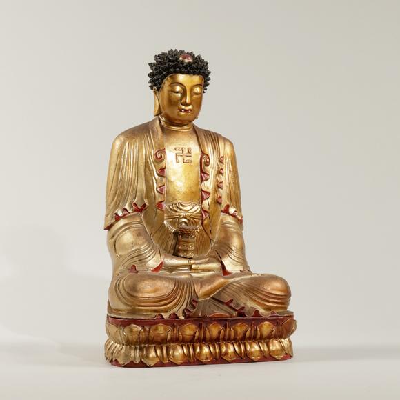 東京飛鳥(niǎo)清 木雕漆金如來(lái)像
