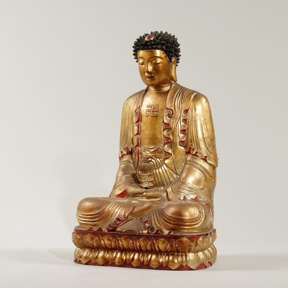 東京飛鳥清 木雕漆金如來(lái)像