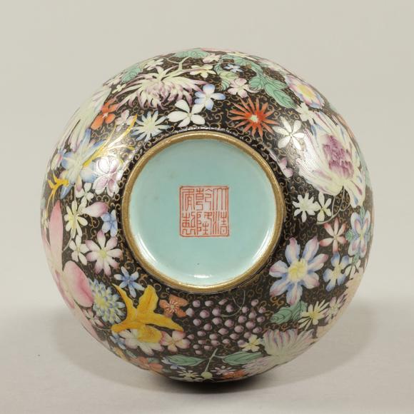 東京飛鳥清 粉彩百花不落地小罐