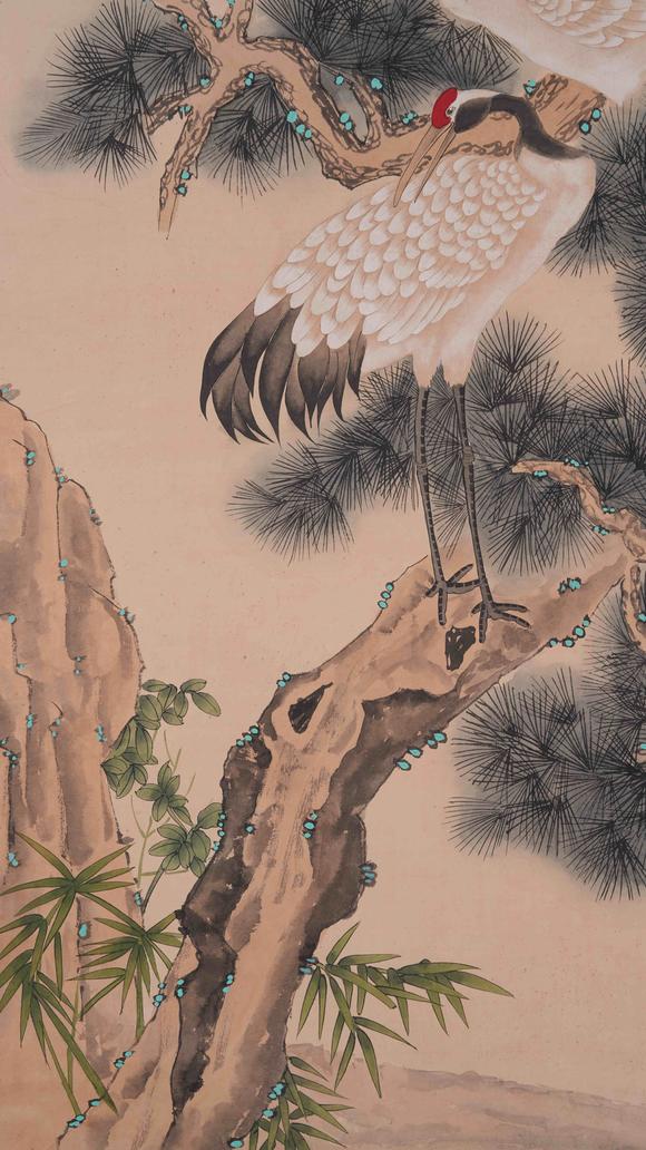 千葉大和喻繼高紙本松鶴長(zhǎng)春圖畫