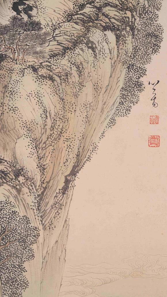千葉大和溥儒紙本山水樓閣圖畫