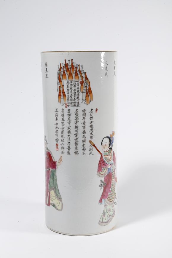 千葉大和粉彩人物故事紋帽筒（一對(duì)）