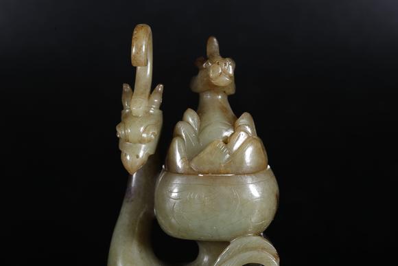 千葉大和高古玉雕龍鳳紋博山爐（一對）
