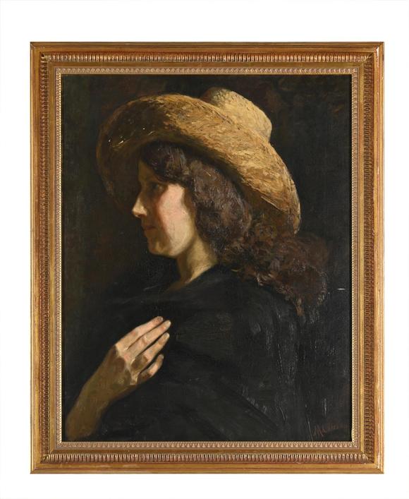 DreweattsHENDRIK ADRIAAN CHRISTIAAN DEKKER (DUTCH 1836-1905), PORTRAIT OF A LADY WITH A HAT